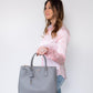Prada Saffiano Double Zip Top Grey Leather Tote Bag