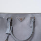 Prada Saffiano Double Zip Top Grey Leather Tote Bag