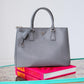 Prada Saffiano Double Zip Top Grey Leather Tote Bag