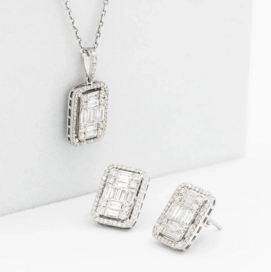 The Diamond Box Jewellery Sets 18ct White Gold Diamond Earring And Pendant Set 3.00ct