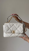 Chanel 19 Medium Large Off White Leather Quilted Flap Bag