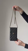 Chanel Black Caviar Leather Phone Holder Crossbody Bag