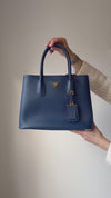 Prada Medium Deep Blue Saffiano Cuir Double Handle Tote Bag