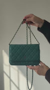 Chanel Teal Lambskin Leather Wallet On Chain Bag