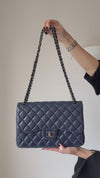 Chanel Navy Jumbo Classic Double Flap Bag In Lambskin Leather