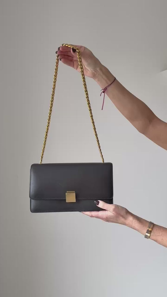 Celine Black Leather And Gold Tone Chain Strap Shoulder Bag