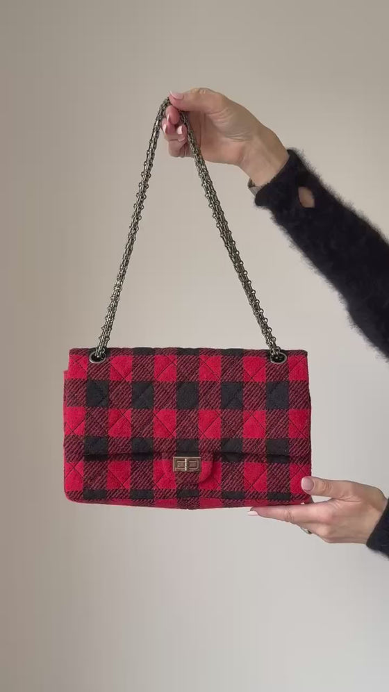 Chanel 2.55 Reissue Double Flap Red And Black Wool Plaid  Bag