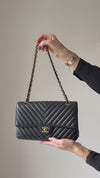Chanel Black Chevron Leather  Medium Classic Double Flap Bag