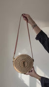 Saint Laurent Cassandre Round Raffia And Leather Crossbody Bag