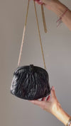 Chanel Navy Lambskin And Lizard Leather Kisslock Frame Bag
