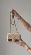 Unused Chanel Mini Rectangular Shearling And Brown Lambskin Leather Bag