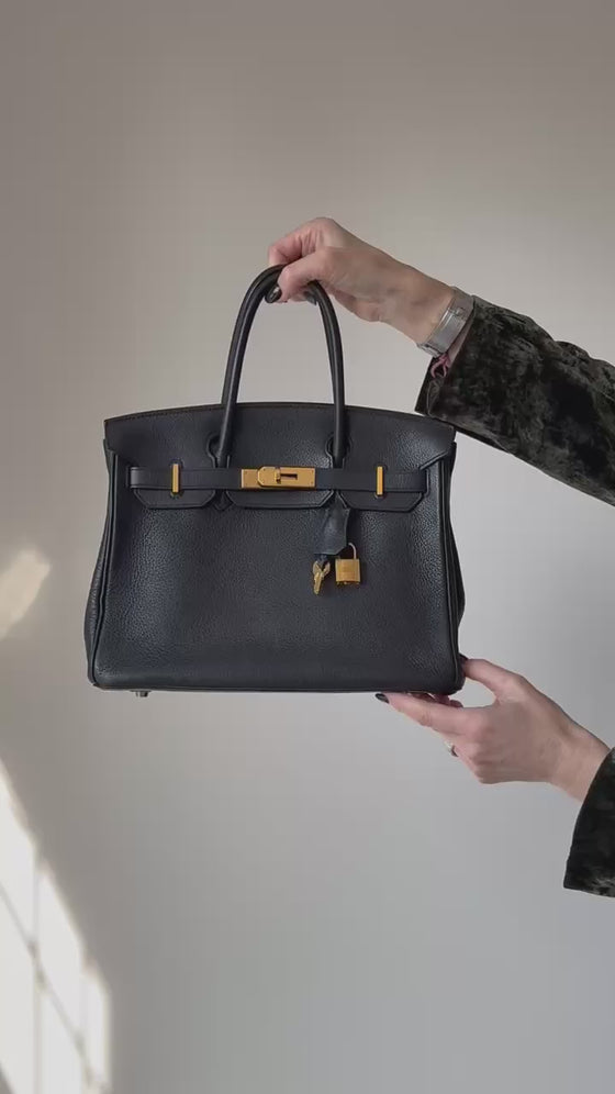 Hermes Black Birkin 30 Veau Taurillon Clemence Leather  Bag