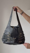 Jimmy Choo Bardia Black Leather Buckle Hobo Bag.