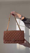 Chanel Quilted Large Two Tone Flap Bag in Orange Brown  Caviar Leather