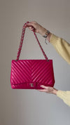 Chanel Fuschia Pink Jumbo Chevron Leather Single Flap Bag