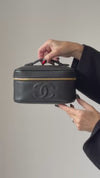 Chanel Vintage Black CC Caviar Leather Top Handle Vanity Case