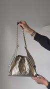 Chanel 25 Small Metallic Gold Caviar Leather Hobo Bag
