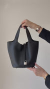 Hermes Picotin Lock 22 Black Clemence  Leather Bag