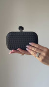 Bottega Veneta Black Intrecciato Satin Knot Clutch Bag