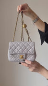 Chanel Light Grey Lambskin Quilted Mini Square  Pearl Crush Flap Bag