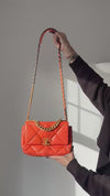 Chanel 19 Small Medium Orange Goatskin Leather Flap Bag 2020