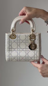 Christian Dior Lady Dior Mini Cream Satin Embellished Crystal Bag