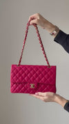 Chanel Raspberry Red Leather Medium Double Flap Classic Bag