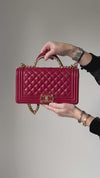 Chanel Medium Red Caviar Leather Boy Bag With Top Handle