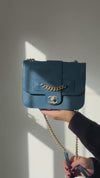 Chanel Teal Blue Top Stitch Leather Front Chain Flap Bag