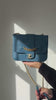 Chanel Teal Blue Top Stitch Leather Front Chain Flap Bag