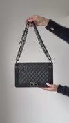 Chanel Classic Black Leather And Patent Trim Medium Boy Bag