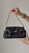Gucci Black Leather Horsebit Chain Shoulder Bag