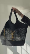Saint Laurent Icare Woven Black Raffia Tote Bag