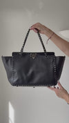 Valentino Garavani Rockstud  Black Leather Medium Trapeze Tote Bag