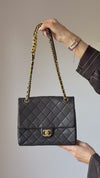 Chanel Black Chaine Lettre Quilted Leather Square Flap Bag
