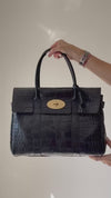 Mulberry Bayswater Black Moc Croc Embossed Leather Bag