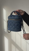 Chanel Quilted Dark Blue Denim Small Vanity Case Bag