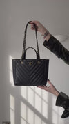 Chanel Black V Chevron Shopping Tote Bag