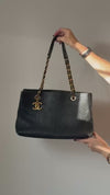 Chanel Black Micro Chevron Surpique Lambskin Leather Tote Bag
