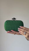 Bottega Veneta Green Intrecciato Satin Knot Clutch Bag
