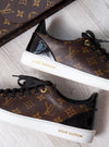 Louis Vuitton Front Row Brown Monogram Leather Trainer Size 38.5 - EVEYSPRELOVED